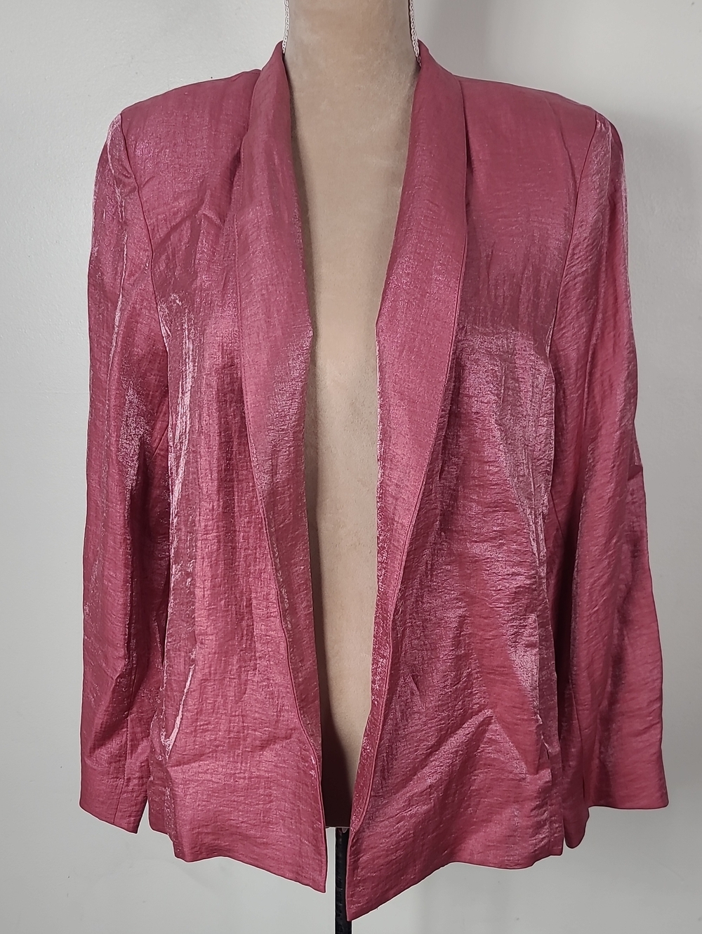 Vtg Y2K Eileen Fisher Shimmer Rouge Pink Open-Front Shawl Collar Blazer Jacket L - Picture 2 of 15